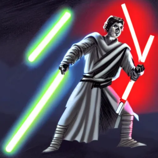 Image similar to Plato wielding a lightsaber in a concept art style
