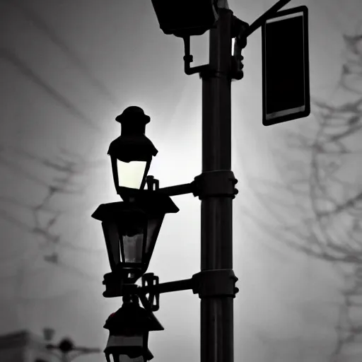 Image similar to Man drinking alcohol on a traffic light in the square city square, red light, atmospheric, 35mm movie, photo real, cinematic,