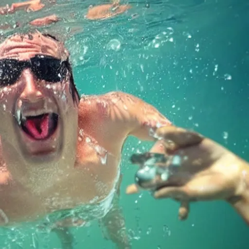 Image similar to guy drowning in an autobus full of water panic agitated go pro