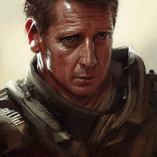 Prompt: portrait of a man by greg rutkowski, william zabka as a colonial marine from aliens franchise, he is about 5 0 years old, military composure, wearing the tactical gear of the colonial marines, highly detailed portrait, digital painting, artstation, concept art, smooth, sharp foccus ilustration, artstation hq