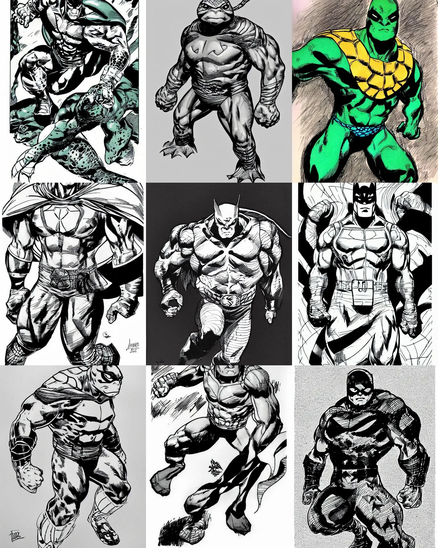 Prompt: turtle!!! jim lee!!! medium shot!! flat ink sketch by jim lee close up in the style of jim lee, x - men superhero comic book turtle animal by jim lee