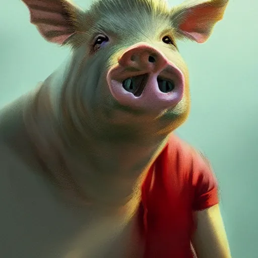 Image similar to portrait of a half blonde woman half pig with red shirt ,digital art,photorealistoc,art by greg rutkowski,hyperdetailed,western comic style,comic,comic style,sharp lineart,professional lighting,deviantart,artstation,trevor henderson,rossdtaws,cinematic,dramatic