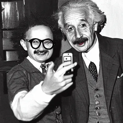 Prompt: Albert Einstein take selfie with spiderman
