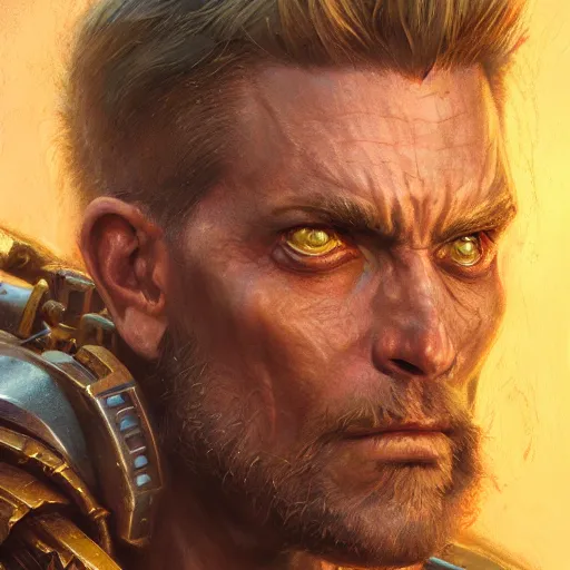 Image similar to the doomslayer as a realistic fantasy d & d character, closeup portrait art by donato giancola and greg rutkowski, realistic face, digital art, trending on artstation