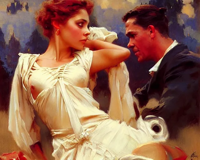 Image similar to distracted boyfriend meme, painting by gaston bussiere, craig mullins, j. c. leyendecker