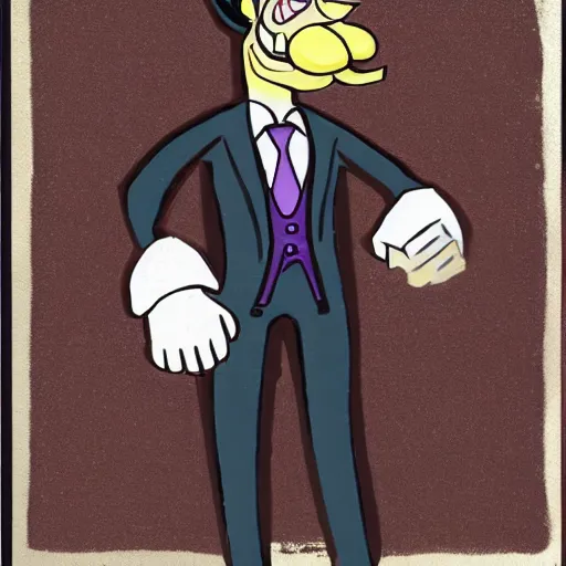 Image similar to waluigi as a mobster, tudor style portrait, highly detailed,