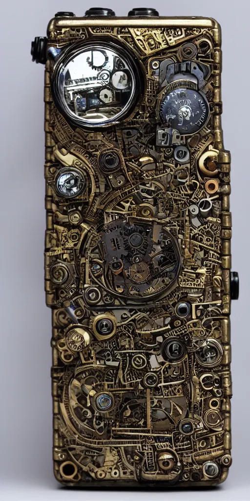 Image similar to an extremely complex and advanced steampunk gameboy