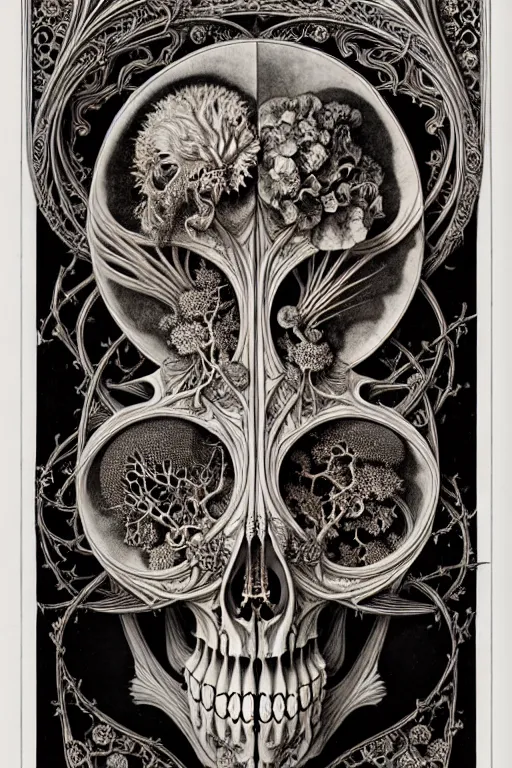 Image similar to art forms of nature by ernst haeckel, memento mori by arthur rackham, ornate antique porcelain beautiful skull mask, ultrasharp, photorealistic, hyperdetailed, octane render, polished, art nouveau, neo - gothic, gothic, intricate ornamental organic filigree, art nouveau botanicals, art forms of nature by ernst haeckel, horizontal symmetry, symbolist, visionary