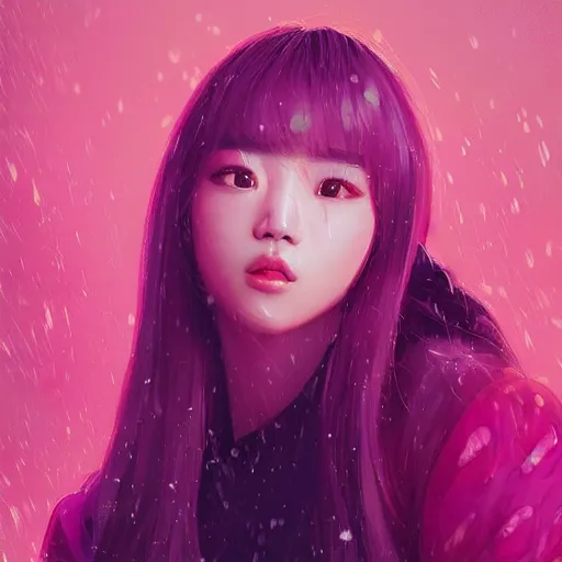 Image similar to “ a portrait of korean lisa from blackpink, rainy background, pink bright art masterpiece artstation. 8 k, sharp high quality artwork in style of jose daniel cabrera pena and greg rutkowski, concept art by tooth wu, hearthstone card game artwork. ”