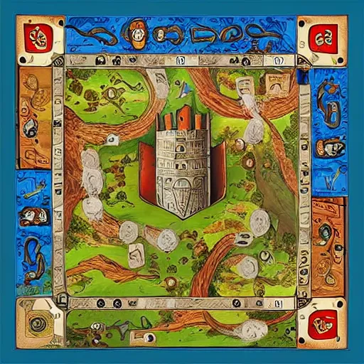 Image similar to a medieval castle michael menzel board game art