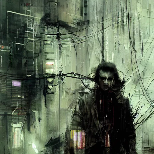 Image similar to screaming cyberpunk, wires, machines by emil melmoth zdzislaw belsinki craig mullins yoji shinkawa realistic render ominous detailed photo atmospheric by jeremy mann francis bacon and agnes cecile ink drips paint smears digital glitches glitchart