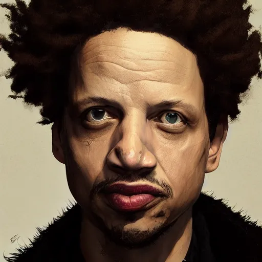 Image similar to closeup portrait of eric andre, dramatic light, gorgeous view, depth, high detail, digital art, painted by greg rutkowski and seb mckinnon, by tim burton, trending on artstation