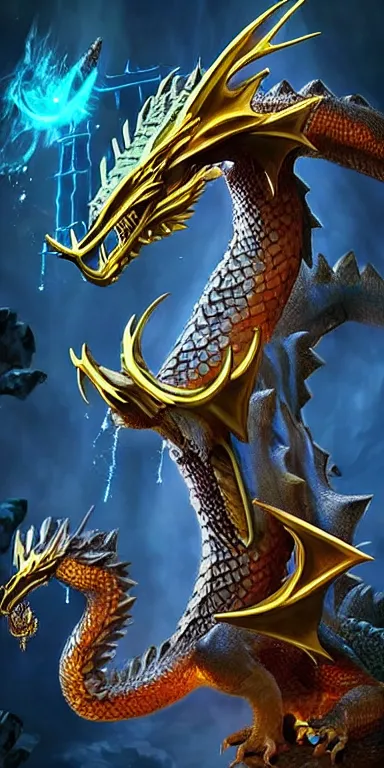 Image similar to 3D draconic staff, dragon staff,((((((((((((((dragon head))))))))))))))) on top of the staff, ((((dragon head)))) on top of the magic staff!!!!!!!!!!, glowing draconic staff, epic fantasy style art, fantasy epic digital art, epic fantasy weapon art, wallpaper style art