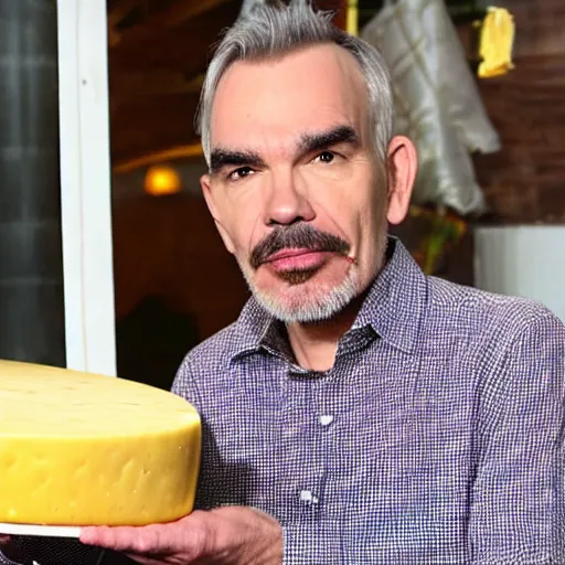 Prompt: billy bob thornton eating a large wheel of cheese,