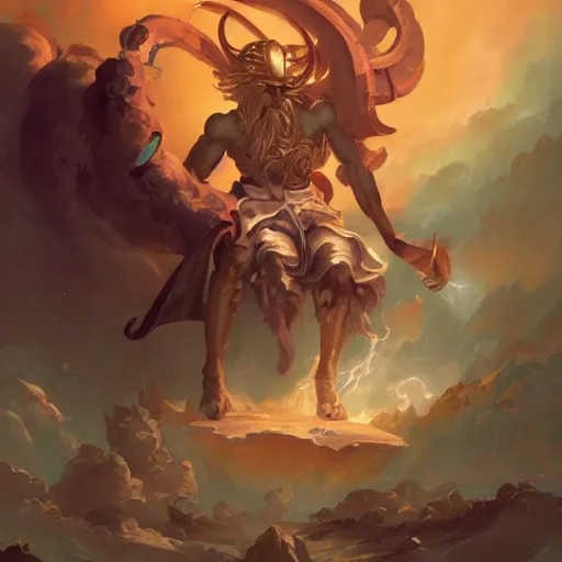 Image similar to Zeus of Abyssinia defeats Chronos by Peter Mohrbacher:5 Trending on Artstation:5