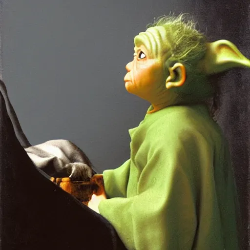 Prompt: Yoda painted by Vermeer