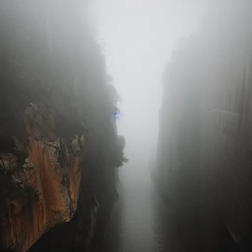 Prompt: urban canyon in fog