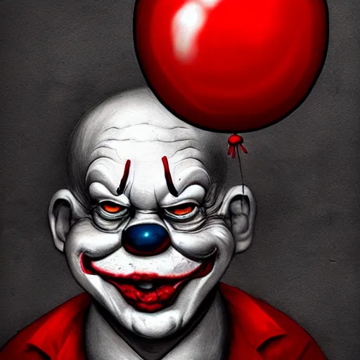 Prompt: surrealism grunge cartoon portrait sketch of a monster with a wide smile and a red balloon by - michael karcz, loony toons style, pennywise style, horror theme, detailed, elegant, intricate