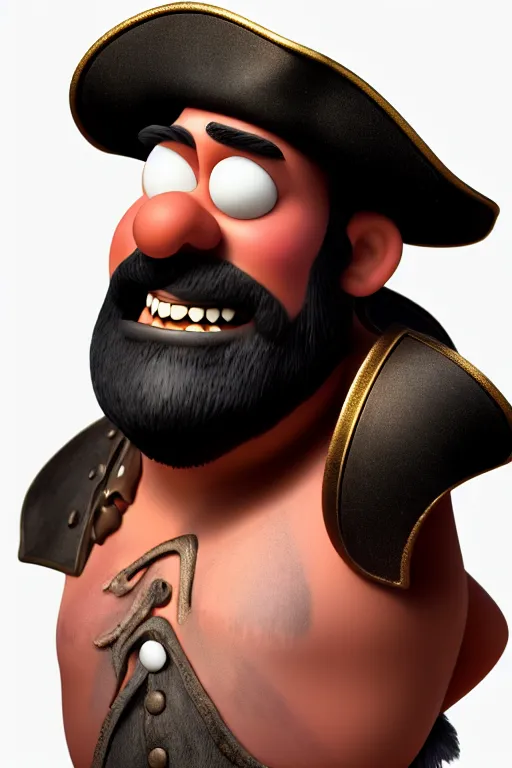 Image similar to portrait of the pirate blackbeard, full body. pixar disney 4 k 3 d render funny animation movie oscar winning trending on artstation and behance. ratatouille style.