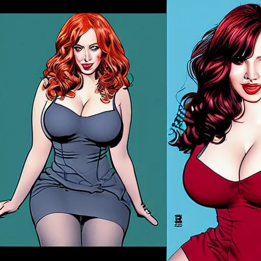 Prompt: christina hendricks as illustrated by frank cho