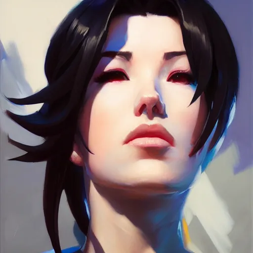 Image similar to Greg Manchess portrait painting o Tifa Lockheart as Overwatch character, medium shot, asymmetrical, profile picture, Organic Painting, sunny day, Matte Painting, bold shapes, hard edges, street art, trending on artstation, by Huang Guangjian and Gil Elvgren and Sachin Teng