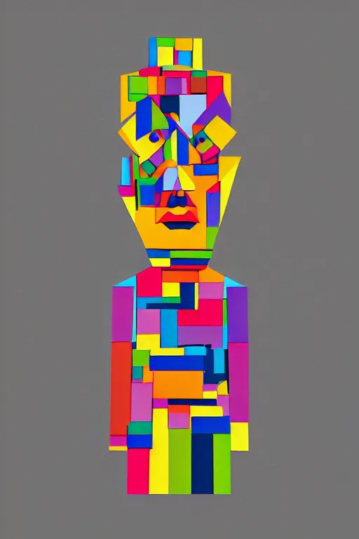 Image similar to cubist moai statue geometric cutout digital illustration cartoon colorful beeple