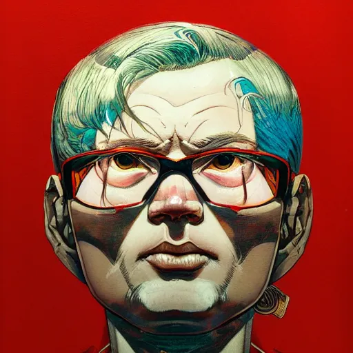 Image similar to prompt : soviet doomer portrait soft light painted by james jean and katsuhiro otomo and erik jones, inspired by akira anime, smooth face feature, intricate oil painting, high detail illustration, sharp high detail, manga and anime 1 9 9 9