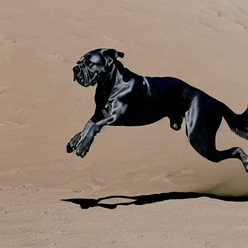 Prompt: a portrait of a great dane running joyfully on the moon