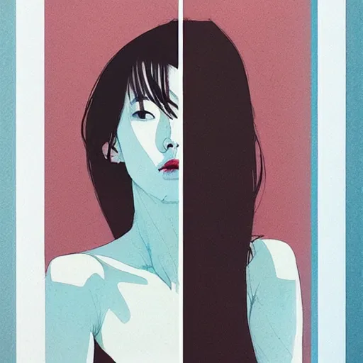 Prompt: Lee Jin-Eun by Conrad Roset and Nicola Samuri, rule of thirds, seductive look, beautiful, leaning against a window