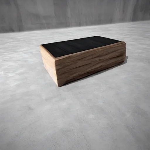 Image similar to high tech concrete bench cube, natural wood, minimal, dramatic lighting and composition, trending on artstation, concept art