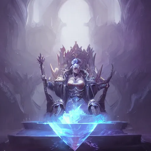 Prompt: concept art of league of legends character, lord from hell on the throne, dark fantasy, greg rutkowski, trending on artstation, symmetric, highly detailed