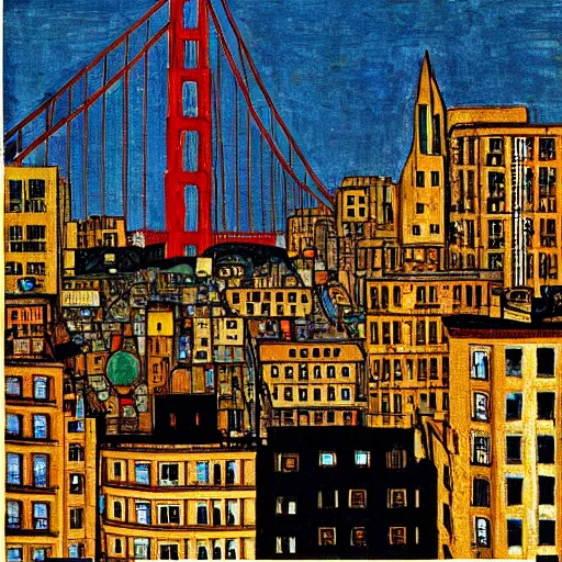 Prompt: scientific illustration of san francisco, egon schiele portrait style