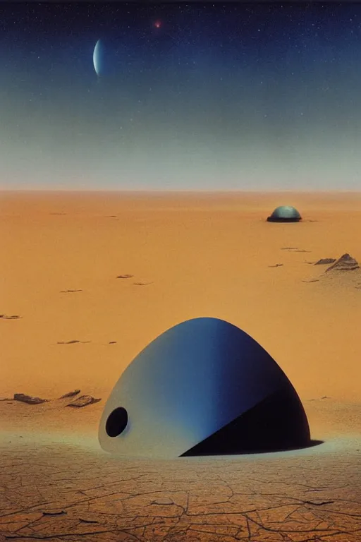 Image similar to emissary space by arthur haas and bruce pennington and john schoenherr, cinematic matte painting, zaha hadid building, photo realism, dark color palate, blue hour stars, desolate desert landscape,