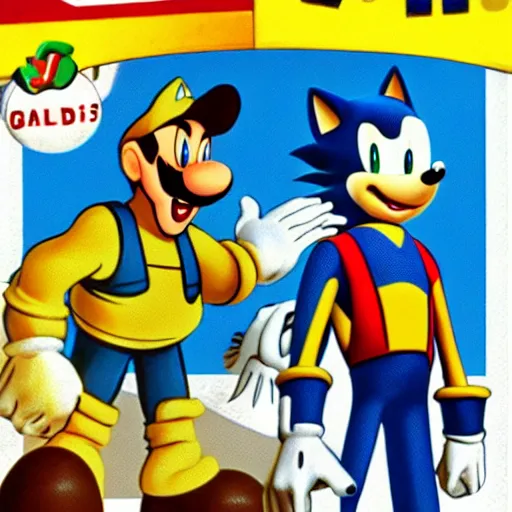 Image similar to 1940s disney film about super mario and sonic the hedgehog