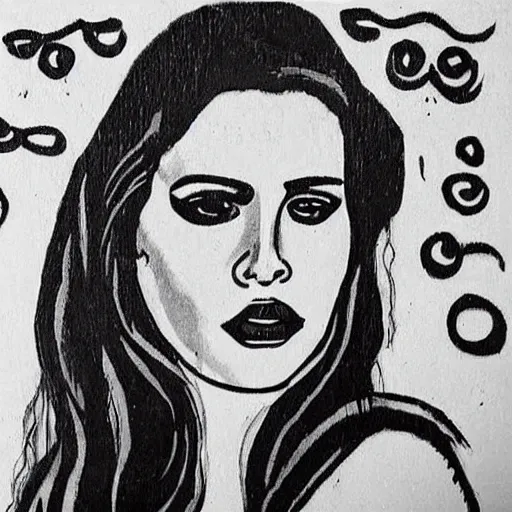 Image similar to cave drawing of lana del rey