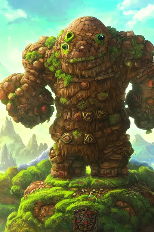 Image similar to zelda fantasy art giant golem troll wood rock greeble gemstone, global illumination ray tracing hdr fanart arstation by sung choi and eric pfeiffer and gabriel garza and casper konefal