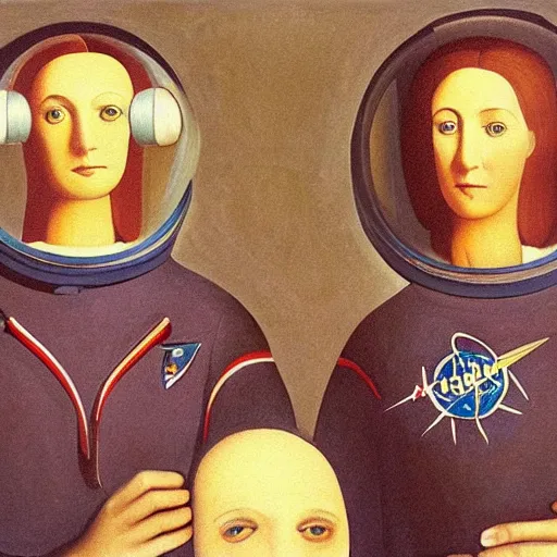 Prompt: astronaut couple by Grant Wood