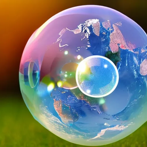 Image similar to a soap bubble containing the earth. Award winning, trending on