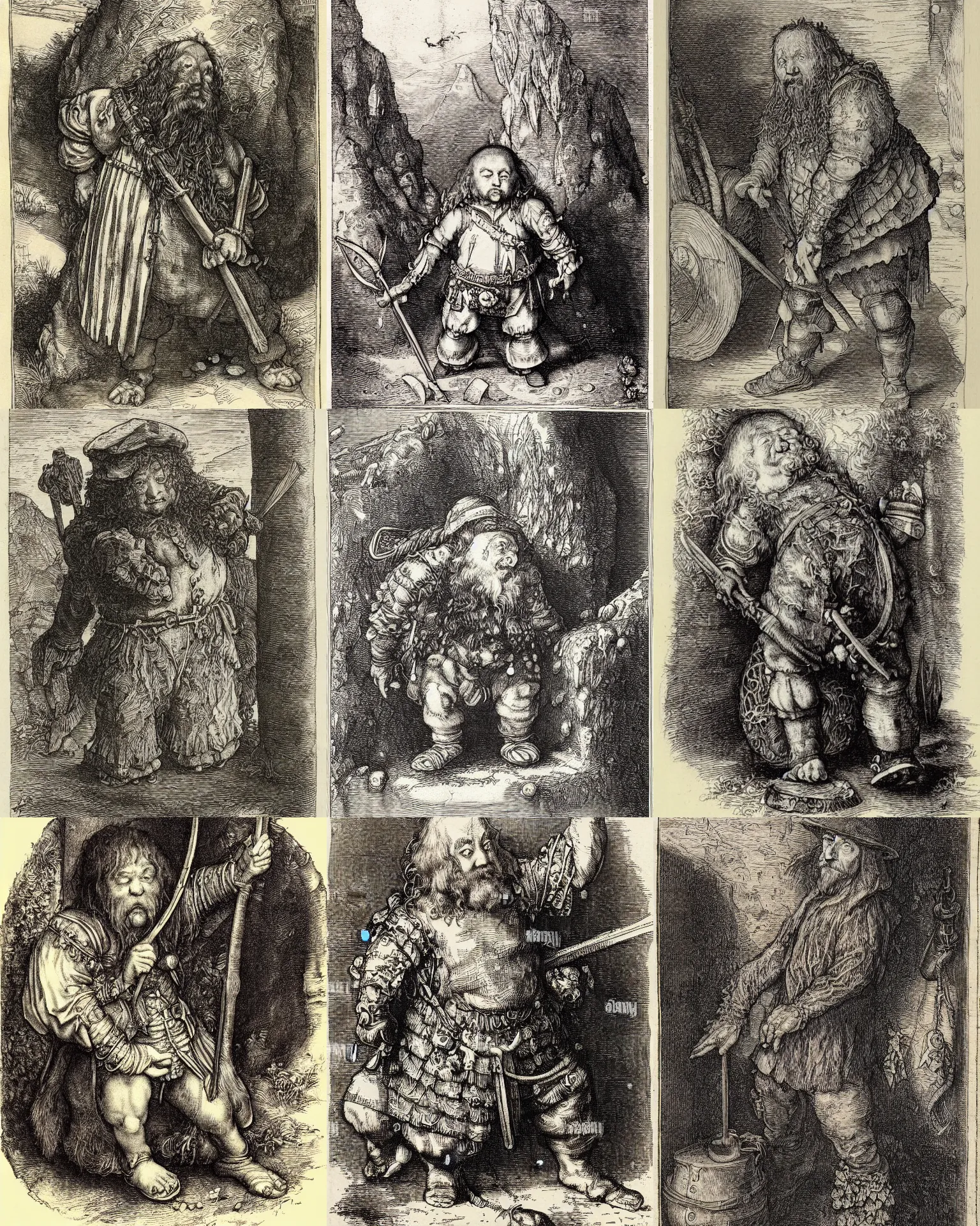 Prompt: an engraving of a tudor hobbit halfling mountebank by albrecht durer, gustave dore, highly detailed, lithoraph engraving, tatterdemalion