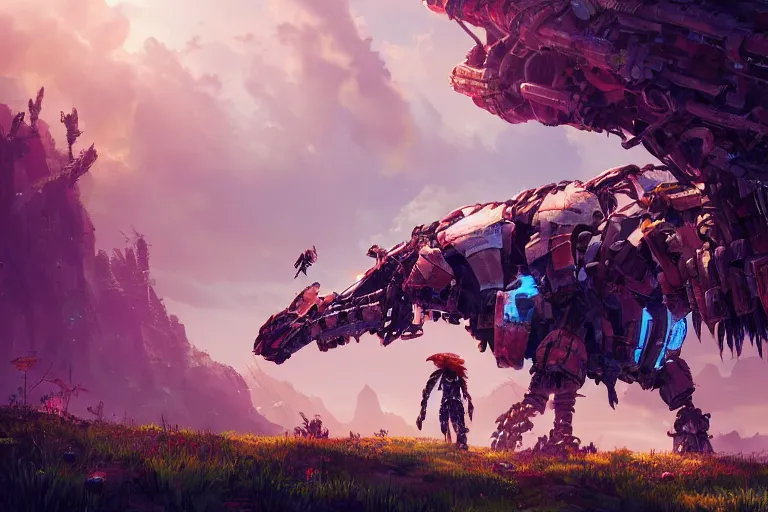 Image similar to bristleback machine mecanical creature robot of horizon forbidden west horizon zero dawn radiating a glowing aura global illumination ray tracing hdr fanart arstation by ian pesty and alena aenami artworks in 4 k