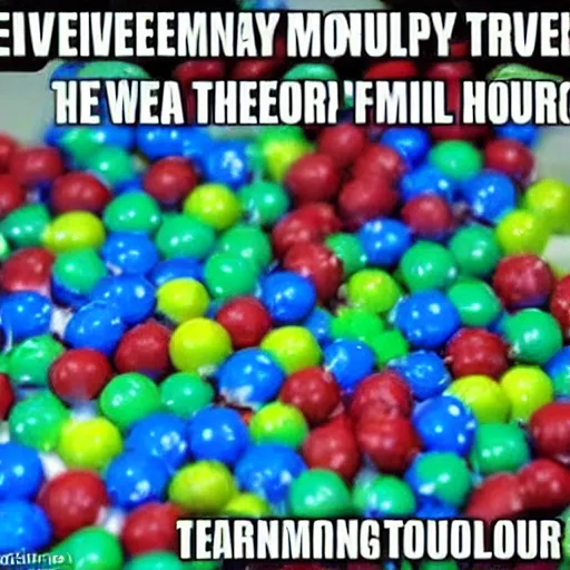 Prompt: every time grandma opens her mouth, gumballs come pouring out... just absolutely tumbling everywhere. No doctor has been able to tell us why