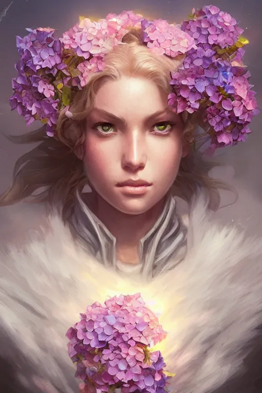 Image similar to hydrangea flower, d & d, fantasy, portrait, highly detailed, headshot, digital painting, trending on artstation, concept art, sharp focus, illustration, art by artgerm and greg rutkowski and magali villeneuve