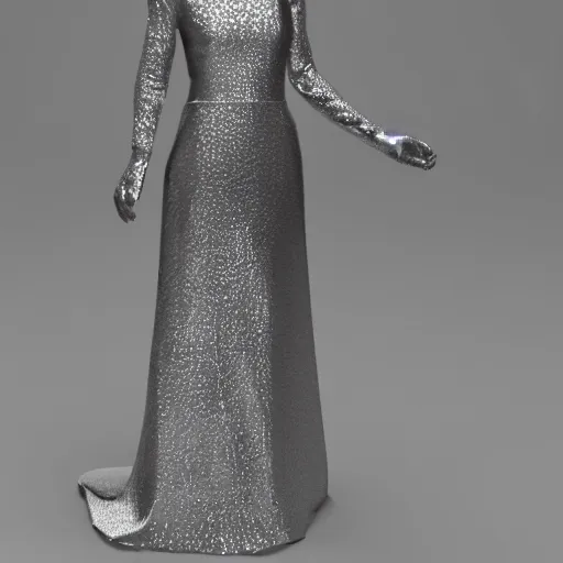 Image similar to a dress created with aluminim foil. octane render