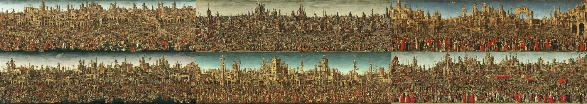 Prompt: Ideal City in Carnival by Vittore Carpaccio