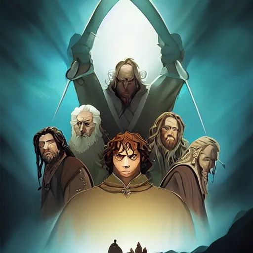 Image similar to face icon stylized minimalist the lord of the rings : the fellowship of the ring 2 0 0 1, loftis, cory behance hd by jesper ejsing, by rhads, makoto shinkai and lois van baarle, ilya kuvshinov, rossdraws global illumination