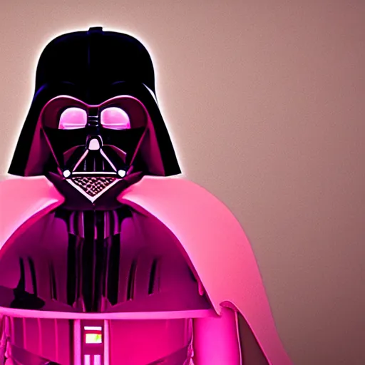 Prompt: darth vader in pink outfit, photoreal, still frame, cinematic