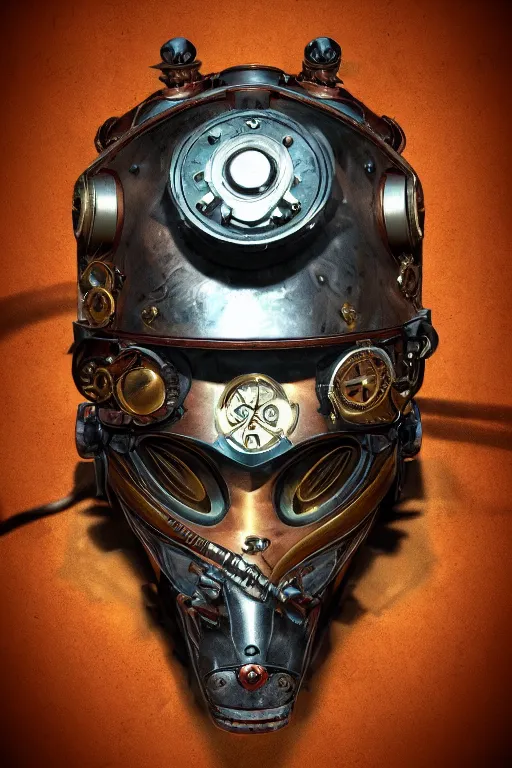 Image similar to steampunk helmet fantasy art mask robot ninja stylized digital illustration sharp focus, elegant intricate digital painting artstation concept art global illumination ray tracing advanced technology chaykin howard and campionpascale and cooke darwyn and davis jack