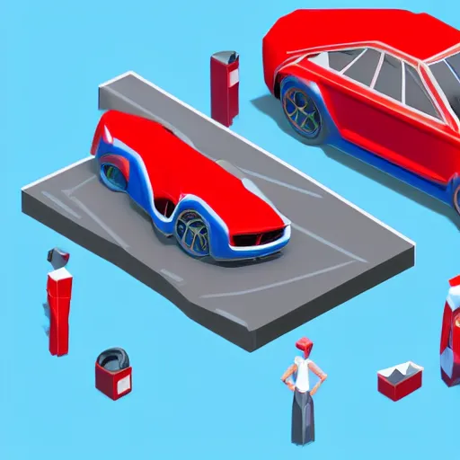 Image similar to beautiful and coherent low poly model of a red futuristic blue car in a white background isometric view