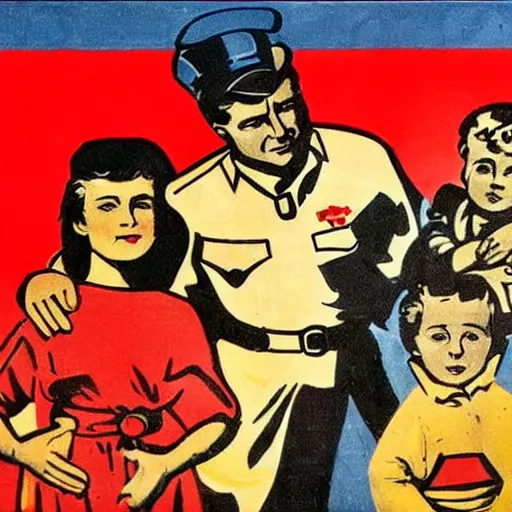 Image similar to man, woman, child, soviet propaganda style