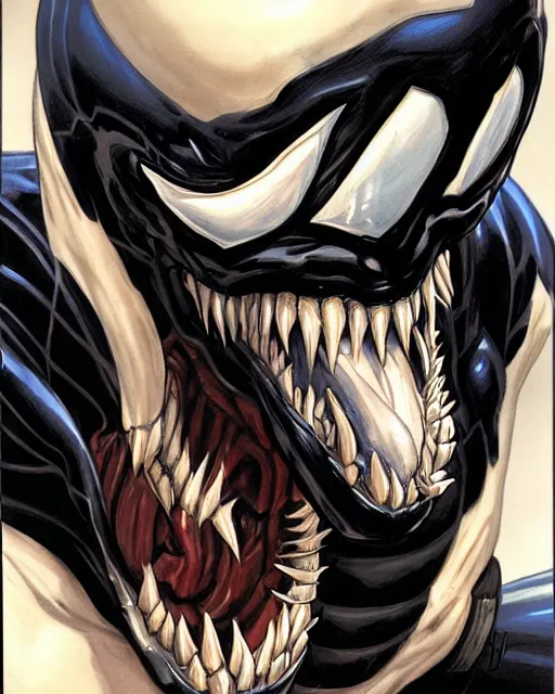 Image similar to a portrait of Venom by Clayton Crain, Javier Garron and Gerardo Sandoval